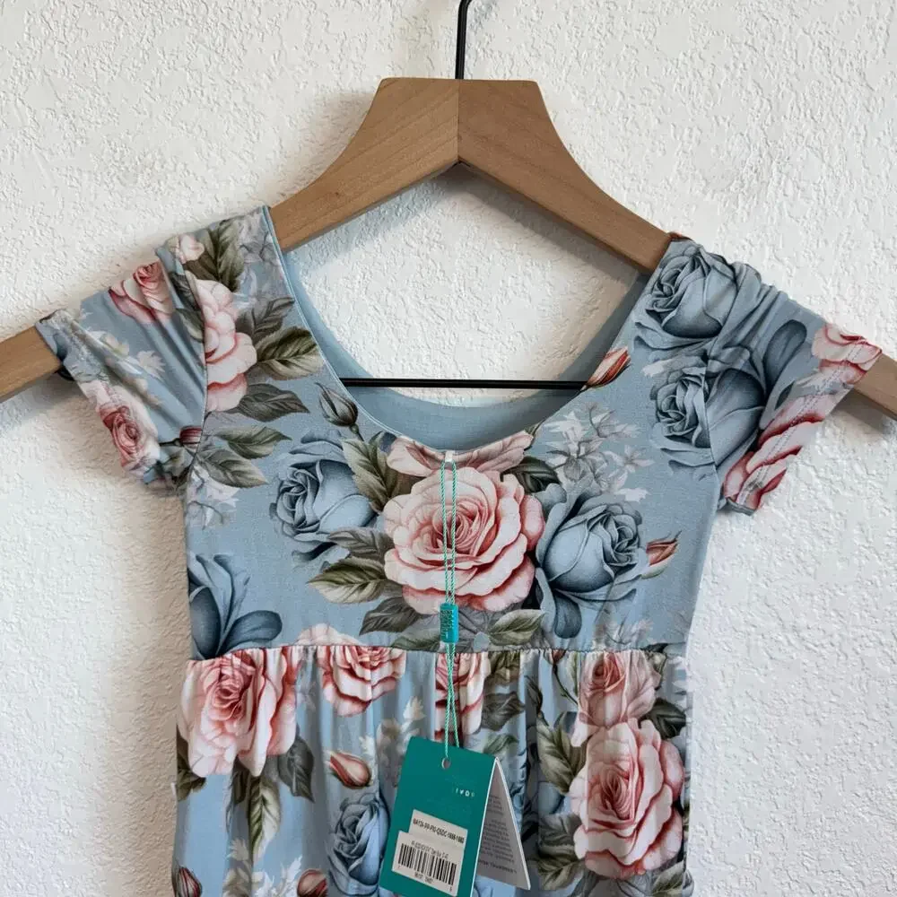 NEW NWT Posh Peanut Floral Scoop Neck Short Sleeve Wide Leg Jumpsuit Blue 3T-4T - Picture 6 of 9